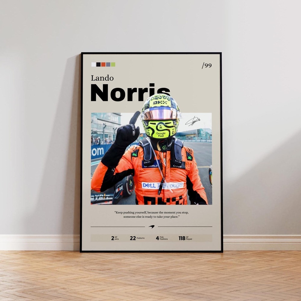 Lando Norris Poster, Formula 1 Wall Art, F1 Racing Print, Motorsport Décor